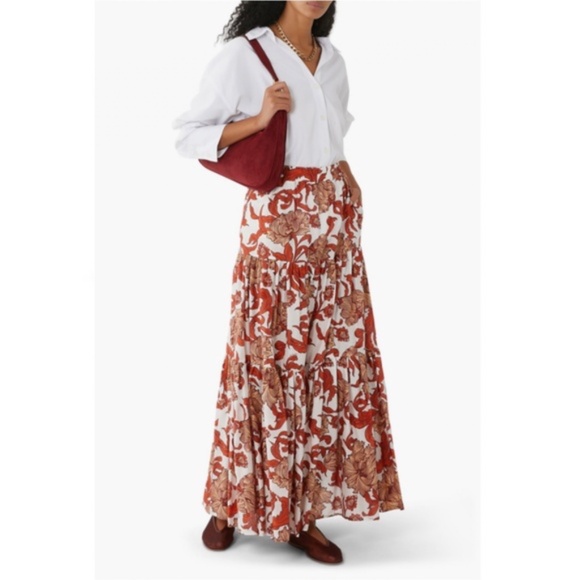 La DoubleJ Big Reef Tiered Floral Print Tiered Silk & Cotton Blend Skirt MNEW